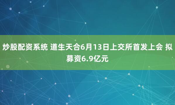 炒股配资系统 道生天合6月13日上交所首发上会 拟募资6.9亿元